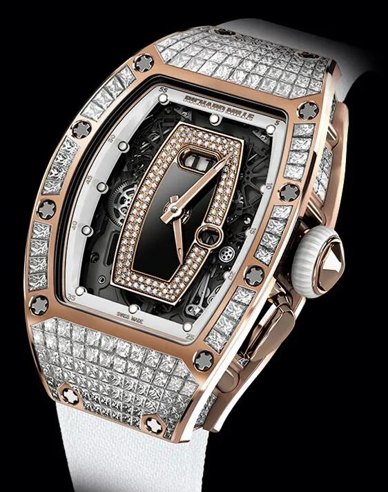 Replica Richard Mille RM 037 Diamond Rose Gold White Rubber Watch